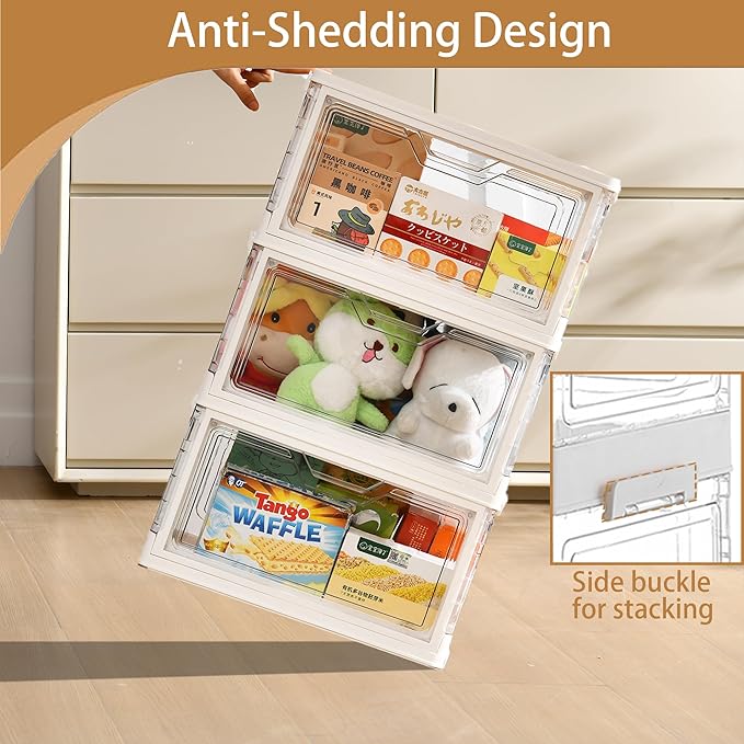 Storage Bins with Lids 3 Pack Clear Stackable Plastic Closet Organizers Containers w/Magnetic Door Box for Wardrobe Bedroom Office Dorm