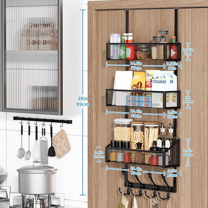 Kaiferty Over The Door Hooks Organizer, Coat Rack Over The Door Storage Hanger Towel Rack, Back of Door Storage Organizer for Bathroom,Bedroom,Kitchen,Office (Black, 4-Tier)