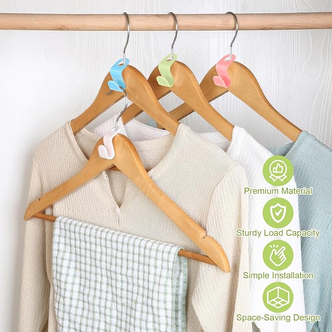 100 PCS Hanger Connector Hooks, Space Saving Cascading Hanger Hooks for Closet Organization, Heavy Duty Plastic Hanger Clips, Blue White Pink Green