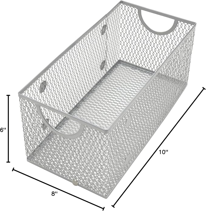 YBM Home Mesh Wire Storage Basket for Shelves, Pantry Organization, and Kitchen - Multipurpose Steel Wire Basket Holder Bin for Organizing Office Supplies, Household Toiletries and Laundry Supplies