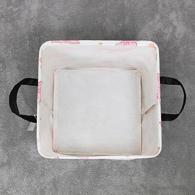 LANGYASHAN Square Storage Baskets Waterproof Canvas Children Laundry Nursery Hamper for Shelves Gift Baskets Toy Organizer Room Decor (Square Pink Butterfly)