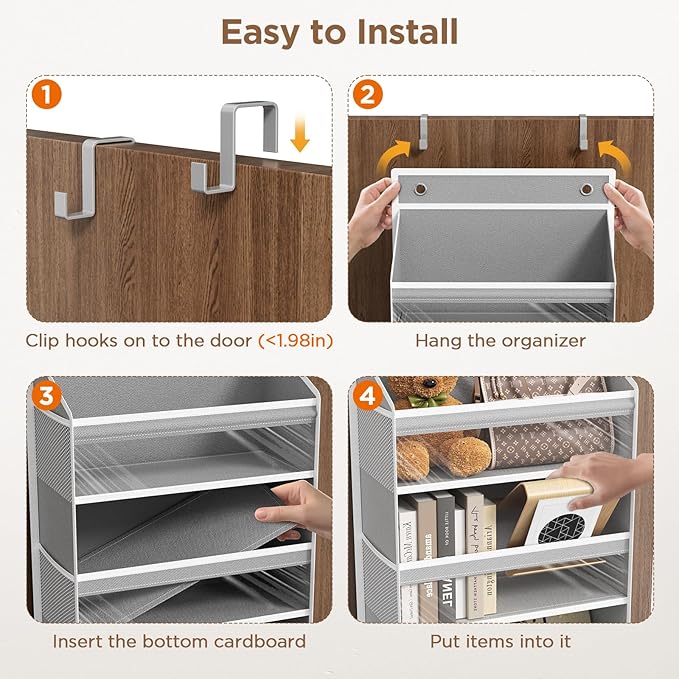 Over The Door Organizer, 6 Shelf Door Hanging Organizers with 6 Large Capacity Pockets, Behind Door Storage Hanging Shelves for Closet Wall Bathroom Bedroom Nursery
