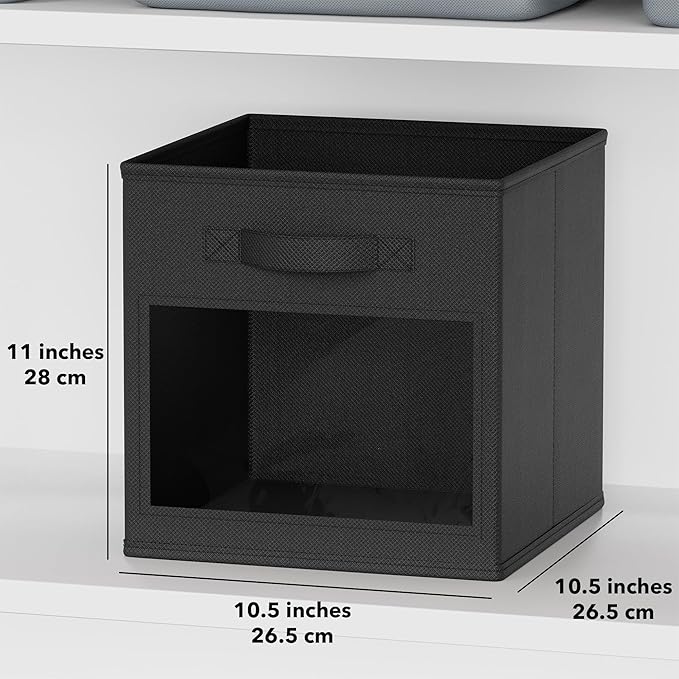 SpaceAid Storage Cubes with Clear Windows, Set of 6 Fabric Bins, 11 Inch Foldable Baskets Boxes for Closet, Cubby Shelf or Cube Storage Organizer, Black