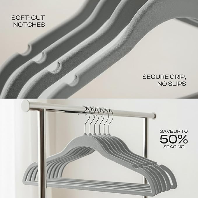 Utopia Home Velvet Hangers 100 Pack - Non-Slip Suit Hangers with 360 Degree Rotatable Hook - for Pants, Coats, Shirts & More (Grey)