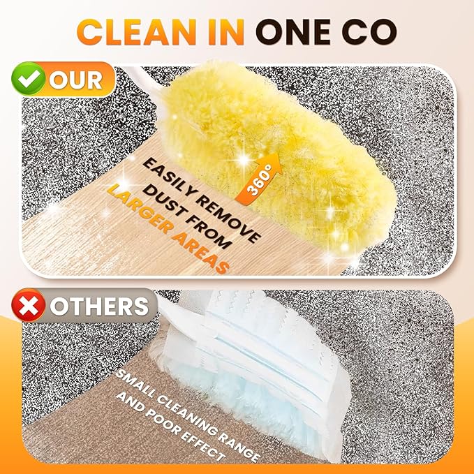 Heavy Duty Duster Refills, Disposable Dusters Kit for Cleaning Dusting Furniture Blind Ceiling Fan, Multi Surface 360 Feather Duster(25)+3FT Extended Handle