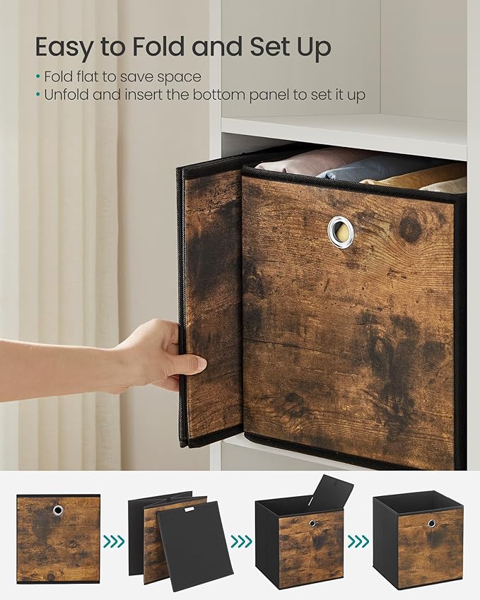SONGMICS Storage Cubes, Set of 8 Storage Bins, Foldable Fabric Storage Boxes, 13 x 13 x 13 Inches, Fit Cube Storage Unit, for Clothes, Bedroom, Living Room, Rustic Brown and Ink Black URFB833B01