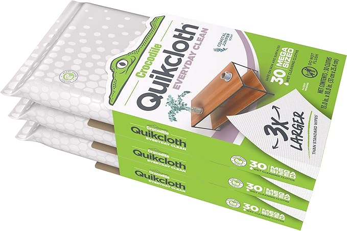 Quikcloth® Everyday Clean – Plant-Based, Gentle, Plastic-Free Cleaning Wipes for Home & Kitchen - Safe on Hands and Surfaces (1 Count (3 Packs of 30))