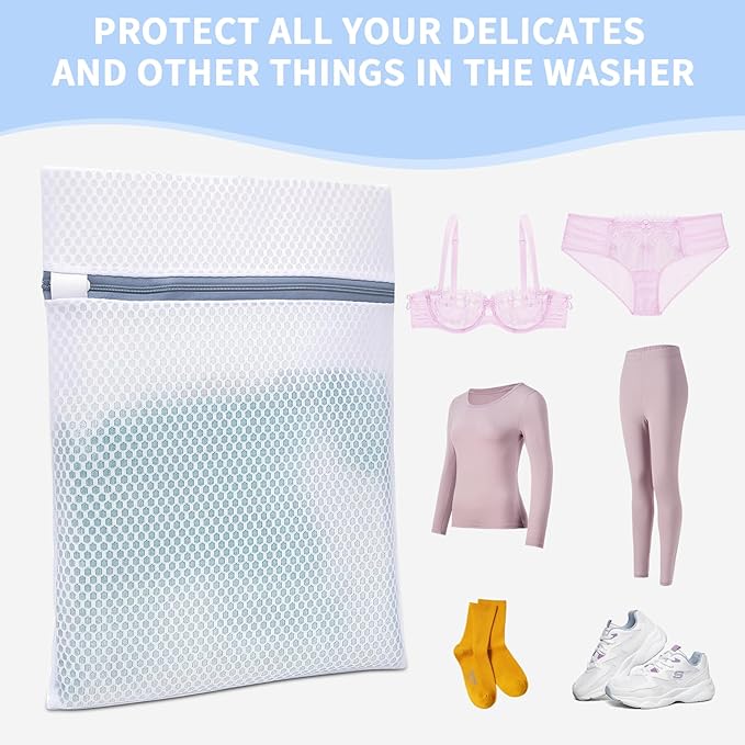 Laundry Bags Mesh Wash Bags with Strong Zipper, Upgraded Honeycomb and Fine Mesh Design Delicate Laundry Bag for College,Dorm,Storage(12X16IN, 24PCS)
