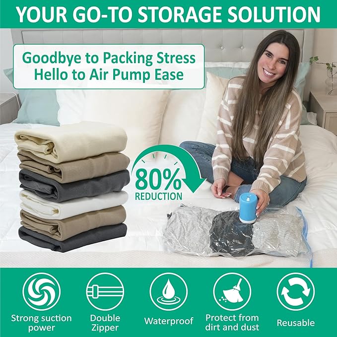 Cozy Essential 6 Pack Travel Vacuum Storage Bags with Rechargeable Wireless Electric Pump for Luggage, Suitcase, Carry-on Size Vacuum Seal Compression Space Saver Bags for Clothes and Clothing Travel