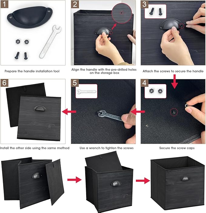 homyfort Fabric Cube Storage Organizer Bins, 12x12 Inch Black Wood Grain Printing Storage Cubes, Closet Cloth Baskets Box For Shelves, Set of 6