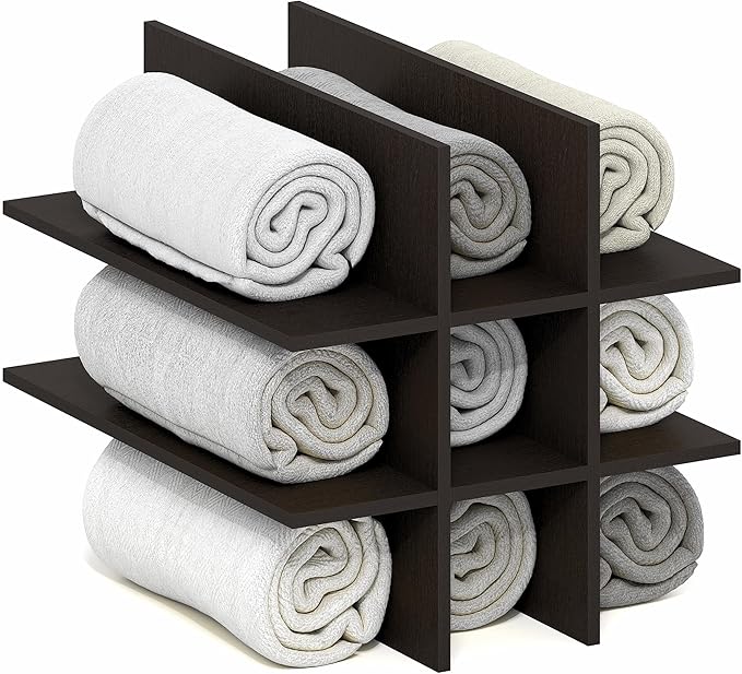 Furinno Cubicle Cube Insert, 9-Compartment Cube Organizer, Geometric Shelf Accessory, Fits into Furinno Triple Thick Cubes, IKEA Kallax, for Organizers and Storage, Black Dark Oak