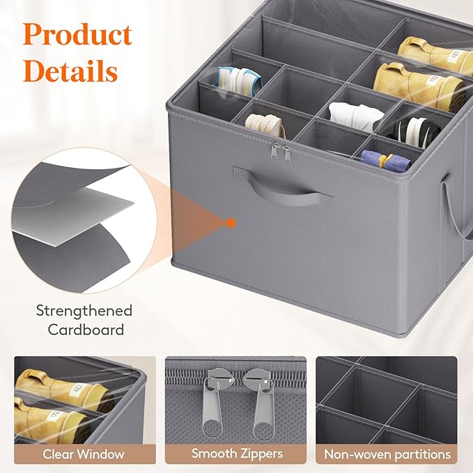 Lifewit Shoe Storage Organizer for Closet, Fabric Large Shoe Box Storage Containers with Clear Cover, Foldable Bins for Boots Heels Sneakers Fits 96-128 Pairs (Each 12-16 Pairs) 8 Pack Gray
