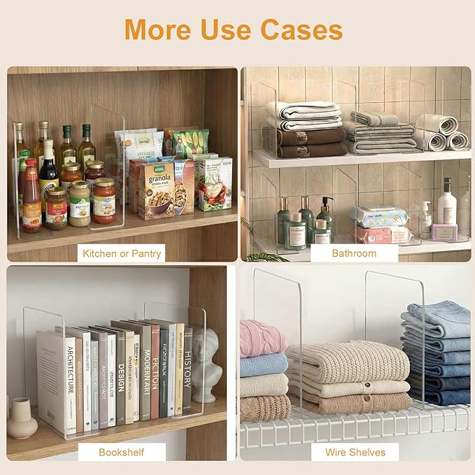 Shelf Dividers for Closet Organization: 12" Tall x 12" Deep, Taller Adhesive Separators Features Acrylic Material and Provides Storage for Clothes and Purses in Bedroom Cabinets(8-Pack)
