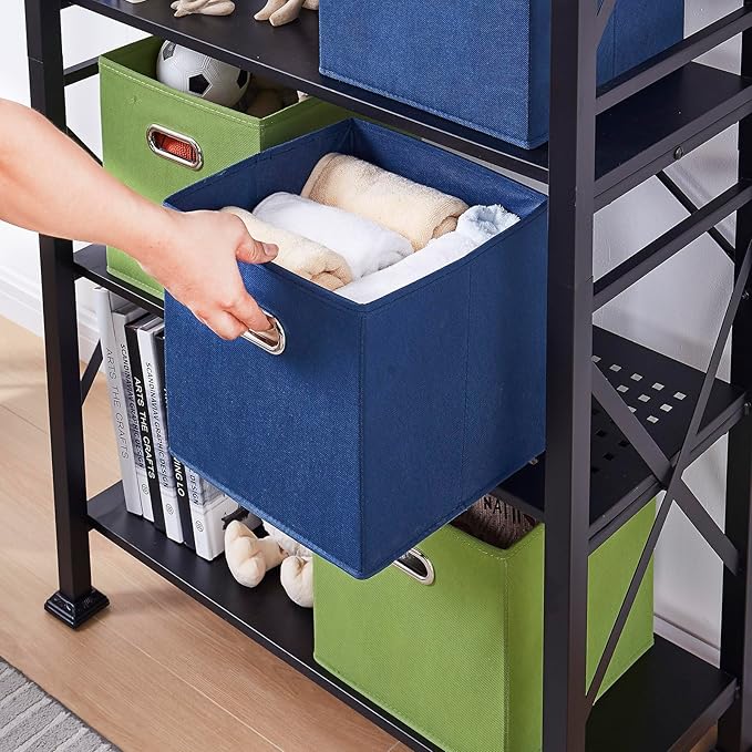11 Inch Fabric Collapsible Storage Cubes,6 Pack Colored Closet Storage Bins with Metal Handles Foldable Cube Baskets for Organizing Clothes, Toys, Books（Green, Gray, Dark Blue）