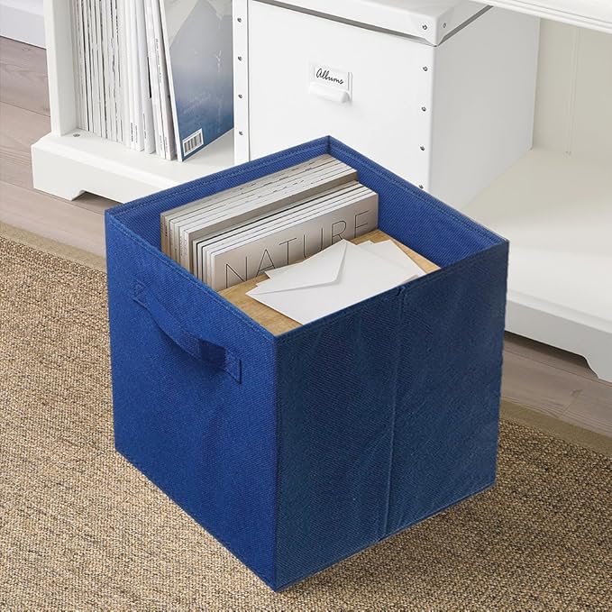 PowerKing Collapsible Storage Cubes with Handles, Fabric Foldable Bins for Closet Shelves, Durable Organization Storage Bins, 10.5'' x 11'' x 10.5'', 2 Pack, Dark Blue