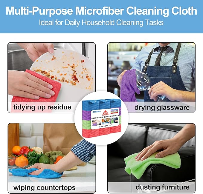 HOMERHYME Microfiber Cleaning Cloth, 150 Pack Cleaning Rags,12" X 11" Lint Free Dish Towels Wash Cloths, Reusable Microfiber Towels for Home and Kitchen Bathroom Apartment Cleaning Supplies, Assorted