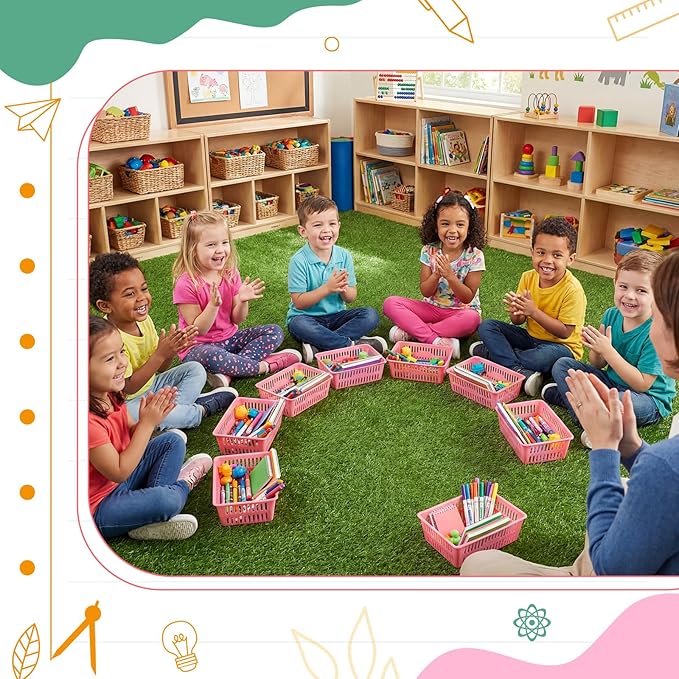 Sherr 36 Pack Classroom Storage Basket Small Plastic Basket for Organizing Crayon Pencil Container Storage Bin Tray Holder for Paper Shelf Back to School Office Supply 6.1" l x 4.3" w x 2.4" h(Pink)