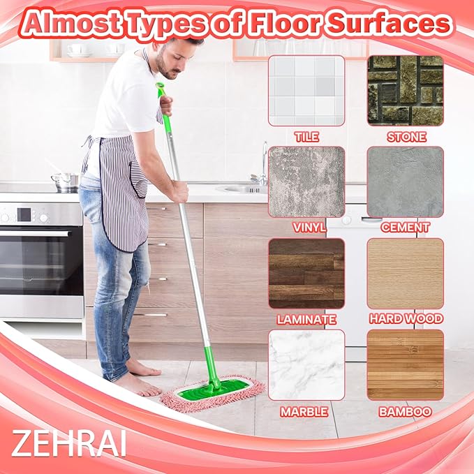6Pcs Reusable Microfiber Mop Pads Compatible with Swiffer Sweeper Mop, Wet and Dry Flat mop Cover, Replacement Sweeping Mopping pad Refills for Surface/Hardwood Floor Cleaning