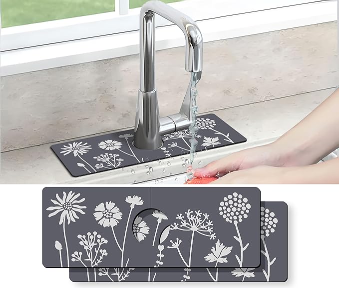 Kitchen Sink Splash Guard Faucet Mat -2 PC Super Absorbent Fast Drying Mat Sink Gadgets-Splash Guard Behind Faucet Drip Catcher for Kitchen(15" X 5.5" )