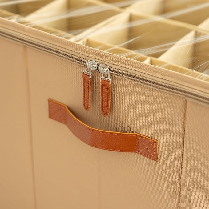 OrganiHaus Shoe Organizer for Closet and Entryway, Fits up to 16 Pairs, Large Shoe Storage Box, Collapsible Shoes Storage Bin, Shoes Container w/Reinforced Handles and Clear Cover - Brown