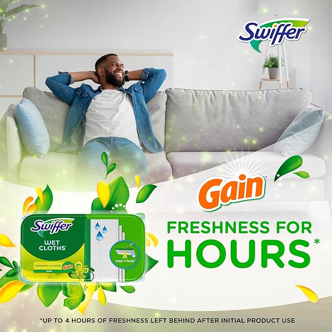 Swiffer Sweeper Wet Mopping Cloths, Multi-Surface Floor Cleaner with Gain Original Scent, 24 Count