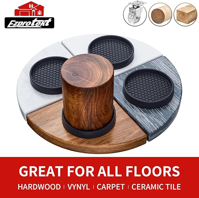 Ezprotekt Non Slip Furniture Pads, 8 Pcs 3" Anti Skid Rubber Furniture Caster Cups, Anti-Slip Furniture Coasters for Hardwood Floors, Anti Slide Floor Protectors for Bed Couch Stoppers (Black)