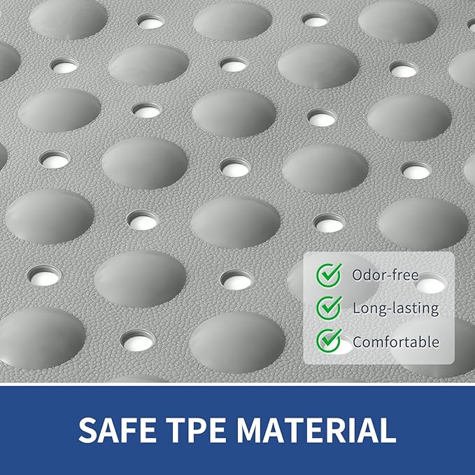 OTHWAY Large Shower Mat 34"x 23", TPE Non Slip Shower Mat for Walk in Shower Stall, Inside Shower Mats with Drain Holes Suction Cups, Anti-Slip for Elderly Kids (Dark Grey)