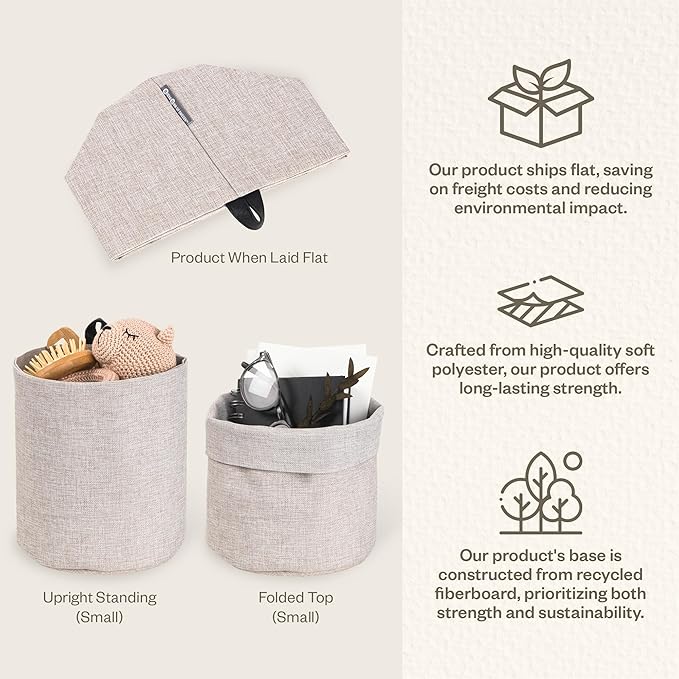 Bigso Box of Sweden Soft Hang Around Hanging Storage Basket Small | for Organizing Everyday Necessities | Collapsible Wall Hanging Storage Basket for Closets | 6.7" x 6.7" | Small | Beige