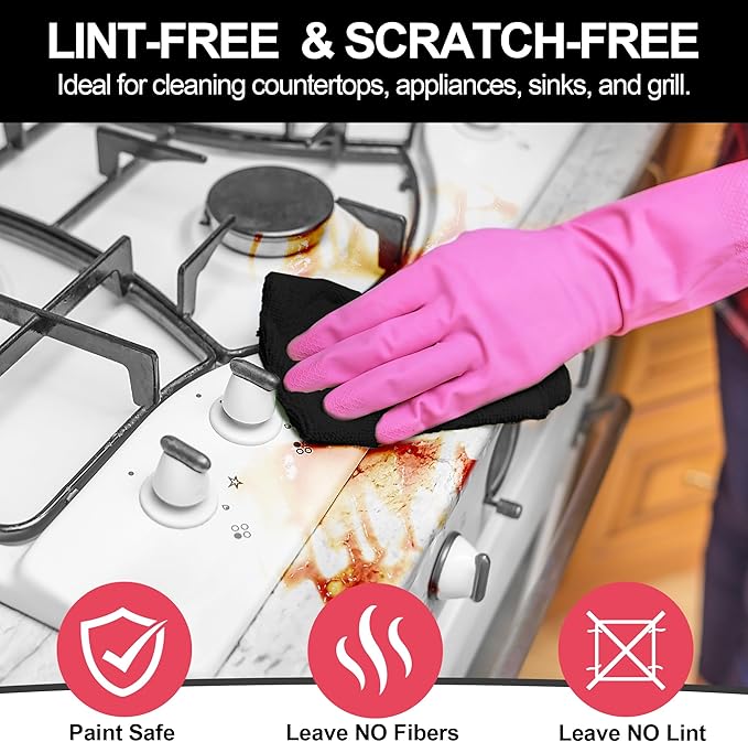 HOMERHYME Microfiber Cleaning Cloth, 12 Pack Black Cleaning Rags,12" X 11" Lint Free Dish Towels Wash Cloths, Reusable Microfiber Towels for Home and Kitchen Bathroom Apartment Cleaning Supplies