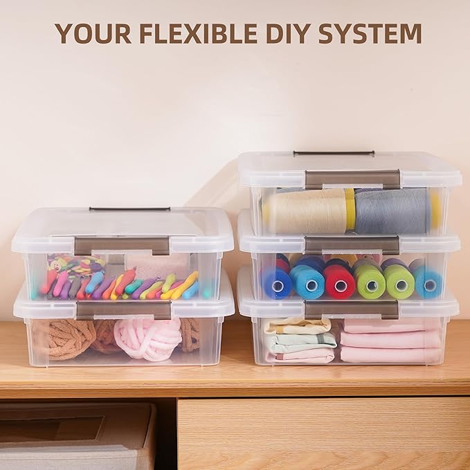 Citylife 10 PCS Plastic Storage Bins with Latching Lids Portable Project Case Clear File Box Stackable Storage Containers for Organizing A4 Paper, Photo, Document, Scrapbook