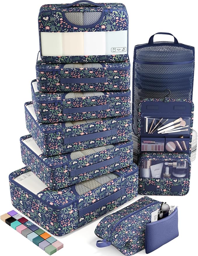 Veken 10 Set Packing Cubes for Travel Essential, Suitcase Organizer Bags in 4 Sizes, Carry-On Luggage Accessories with Large Laundry & Hanging Toiletry Bag, Must-Have for Airplane, Road Trip & Camping