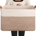 OIAHOMY Large Storage Basket, Cotton Rope Woven Blanket Basket, Toy Bin for Baby Room, Container for Blanket Storage in Living Room, 20''×16''×12'', Brown & White