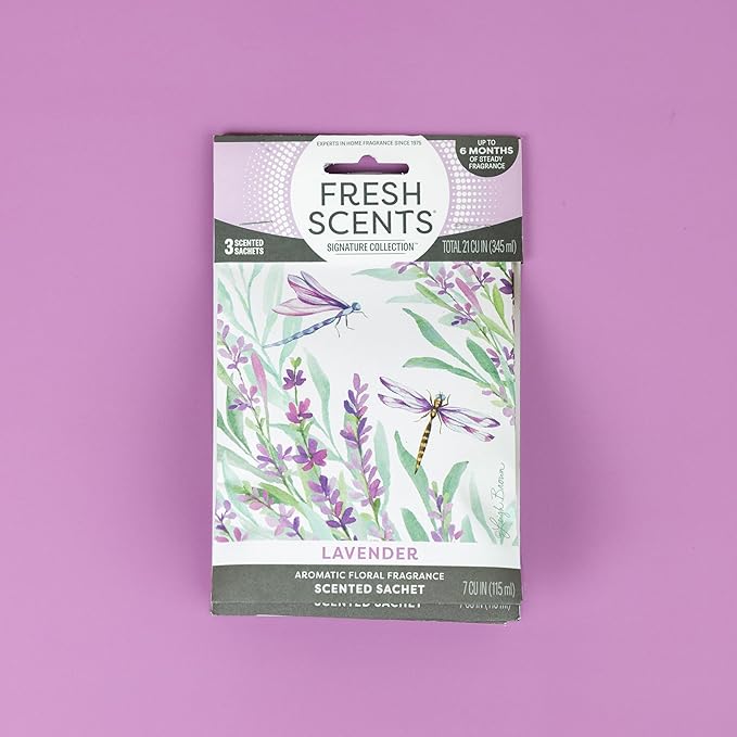 Fresh Scents Scented Sachets | Lavender | Home Fragrance | Long Lasting (Up to 6 Months) | Air Freshener for Closets, Drawers, & Cars | 6 Pack