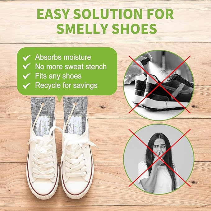 CLEVAST Activated Bamboo Charcoal Odor Absorber - 6 x 60g Air Purifying Bags Natural Fresh, Deodorizer and Moisture Eliminator for Home, Closet, Shoes, Car Air freshener Grey