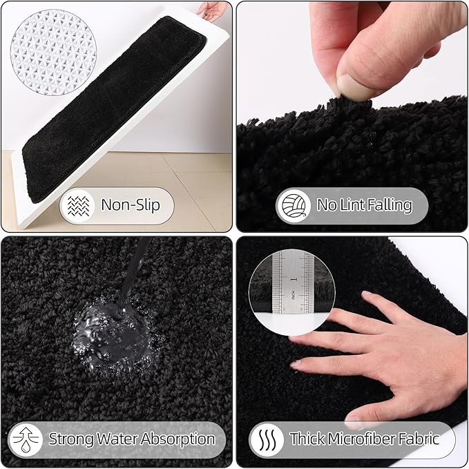 Bathroom Accessory Set–Bathroom Set with Shower Curtain and Rugs, No Slip Bathroom Rugs Super Absorbent, Black Ombre Water-Proof Shower Curtain with Hooks,Black Bathroom Sets Complete for Home