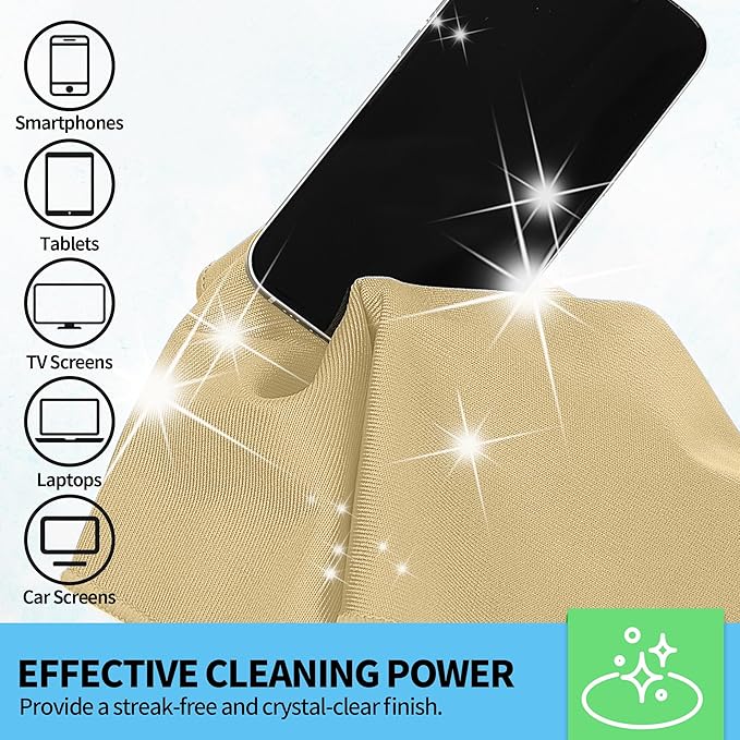 HOMERHYME Microfiber Cleaning Cloth, 12 Pack Window Glasses Cleaning Cloth, Reusable Lint-Free Streak Free Polishing Cloth Wipes for Stainless Steel, Eyeglass, Mirror, Screen & Lense,12"*12" Beige