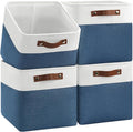 4-Pack Foldable Fabric Storage Cubes 11x11 Inch, Sturdy Cube Organizer Bins with Leather Handles, Storage Baskets for Closet Shelves and Home Organization(White/Blue)