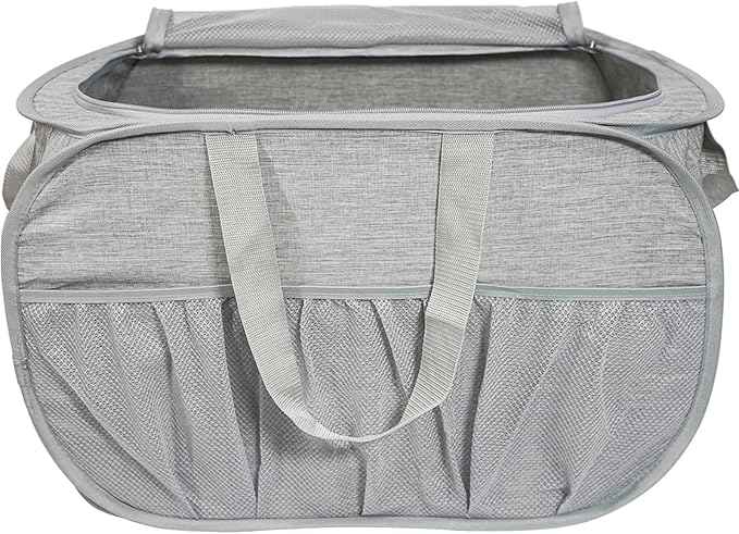 Collapsible Laundry Baskets with Lid, Foldable Laundry Basket with Pockets, Pop Up Laundry Hamper with Dual Handles, 99L Sturdy Hampers for Clothes, Groceries, Supplies, Tools, Grey
