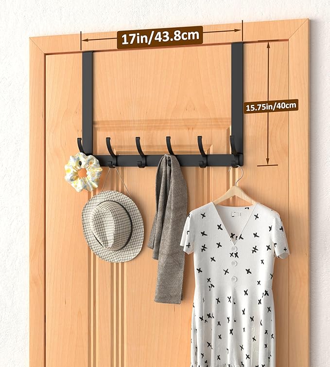CHAUNCEY HOME Long Over The Door Hooks Hanger with 15.75" Arms for Easier Access by Shorter, Heavy Duty Door Hanger for Coat, F16U, Fits Standard 1 3/4'' Doors, Towel Racks for Bathroom, Black