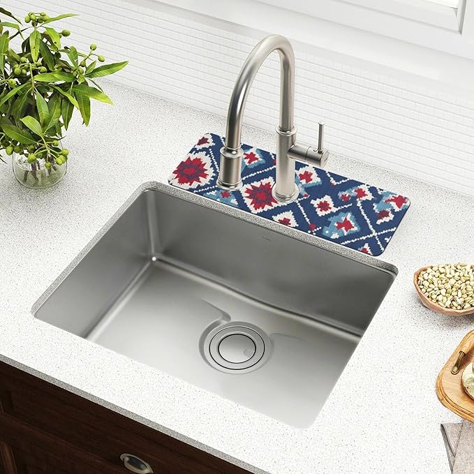 Kitchen Sink Splash Guard 1 PC 30 Inch Sink Faucet Mat Splash Guard for Bathroom Countertop Water Absorbent Foldable Cuttable Soft Washable Vintage Blue Floral Patriotic