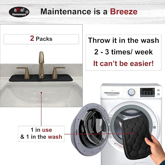 Bathroom Sink Splash Guard 3-Round-Hole : AHA HOMEWARE, Faucet Mat for Bathroom Sink 3 Holes (Black & Black)