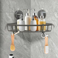 Corner Shower Caddy Shelves - Suction Cup Shower Organizer Shelf with 2 Hooks, No Drilling Rustproof Bathroom Caddies Storage, Adhesive Stainless Steel Wall Hanging Rack for Toilet Kitchen