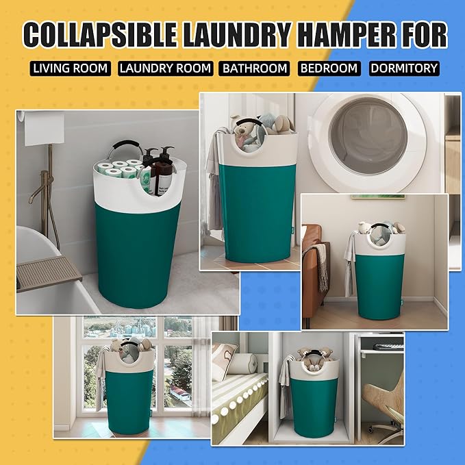 125L Laundry Basket, Collapsible Laundry Hamper with Padded Handles, Waterproof Laundry Bag, Tall Clothes Hamper Stand Up Well, Foldable Laundry Baskets for Easy Storage(Light Blue)