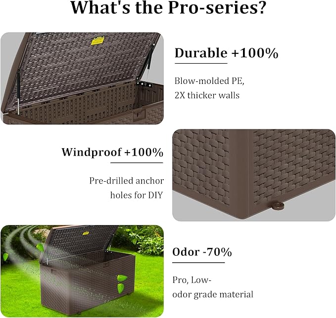 Outdoor Storage Box Waterproof, 180 Gallon Pro Lockable Resin Deck Box Large, Patio Storage Bin for Pool Accessories Cushion Furniture, Garden Tools, UV-Resistant Outside Delivery Brown