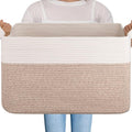 OIAHOMY Extra Large Blanket Basket, 95L Woven Storage Basket, Cotton Rope Toy Bin for Baby Room, Container for Storage in Living Room, 24''×17''×14'', Brown & White