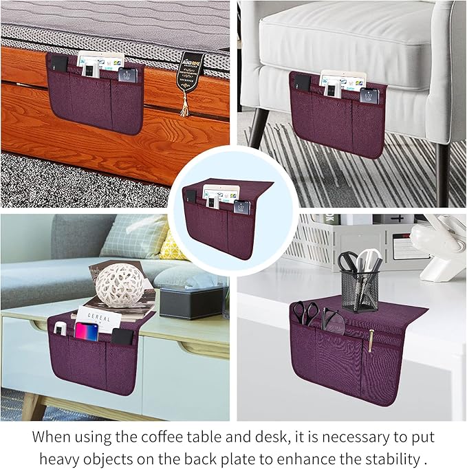 Bedside Caddy Bedside Storage Organizer Magazine Phone Tablet iPad Remote Holder, Organizer Caddy for Home College Dorm Bed, Sofa, Bunk Bed (Purple)