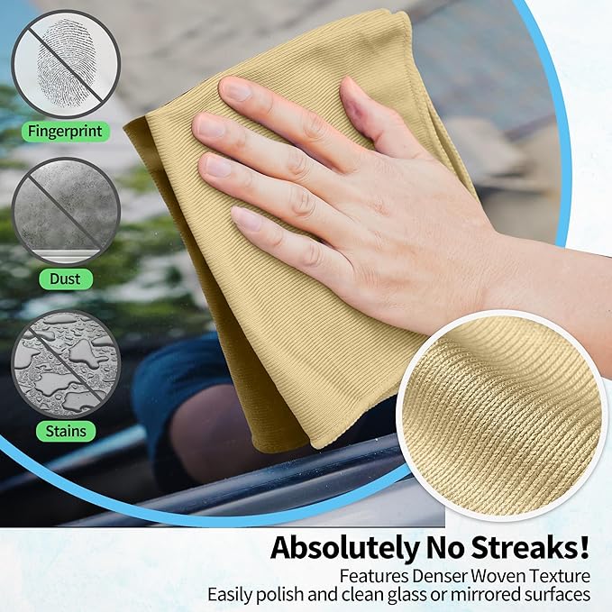 HOMERHYME Microfiber Cleaning Cloth - 10 Pack Glasses Cleaning Cloth, 16" x 14" Window Cleaning Rags, Streak Free Lint Free Polishing Cloths Wipes for Eye Glass, Stainless Steel, Windshield, Beige