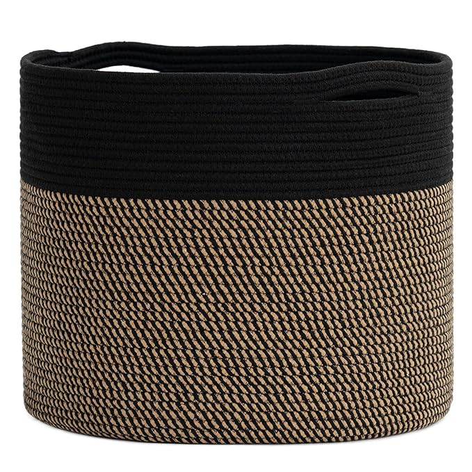 Goodpick Woven Rope Storage Basket, Blanket Basket for Towel, Shoe, Clothes, Large Toy Storage for Playroom, Living Room, Nursery, Toy Bin, Black