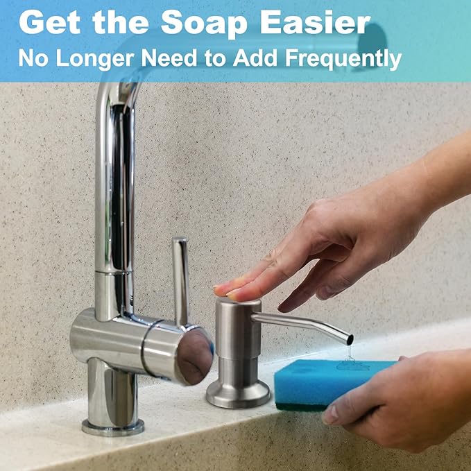2-Pack Stainless Steel Soap Dispenser for Kitchen Sink, Built-in Kitchen soap Dispenser Kit with 47" Extension Tube, Check Valve,Multiple Sealing Plugs, No More Frequent Refills