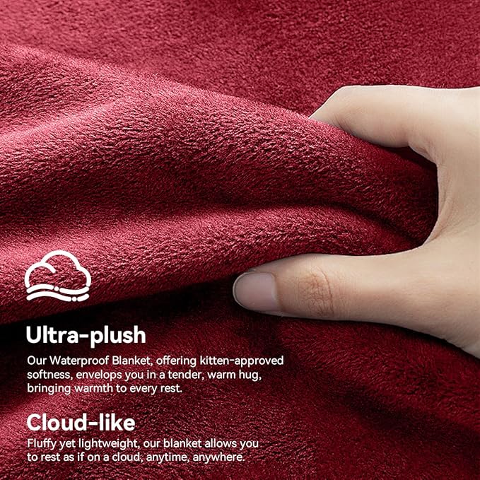 Waterproof Blanket for Couples - Love Blankets Stain Proof, Absorbent, Leakproof, Reversible, Plush Cozy & Washable - Waterproof Couch Cover Ideal for Bed/Couch, Dogs/Cats(80"x90", Wine red/Black)
